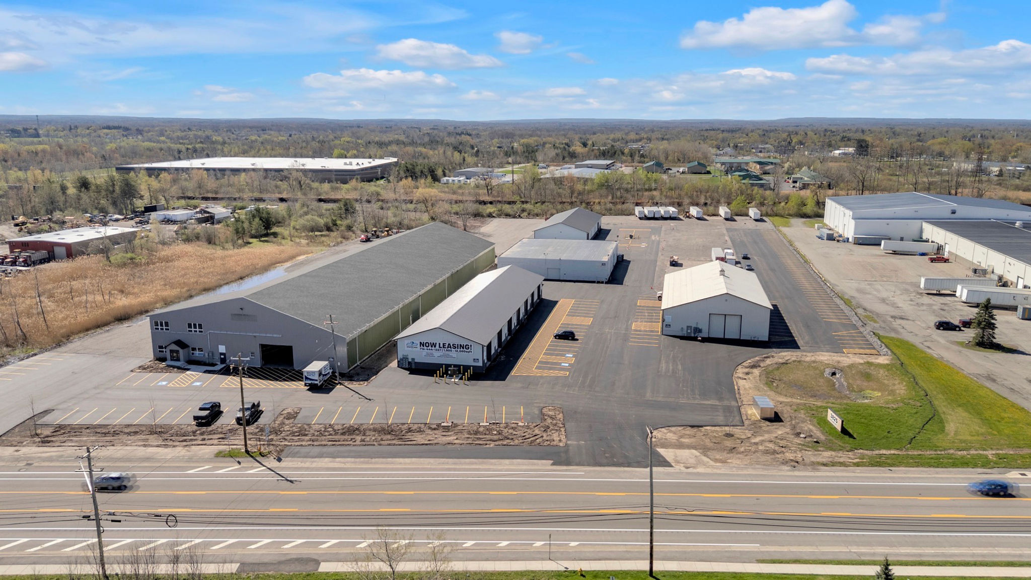Wide aerial view of Bowtie Industrial Park